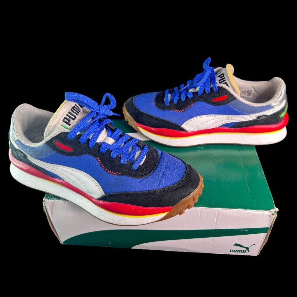 Puma Style Rider Play On Shoes Mens Size 10.5 Blue Red White Retro 371150 01